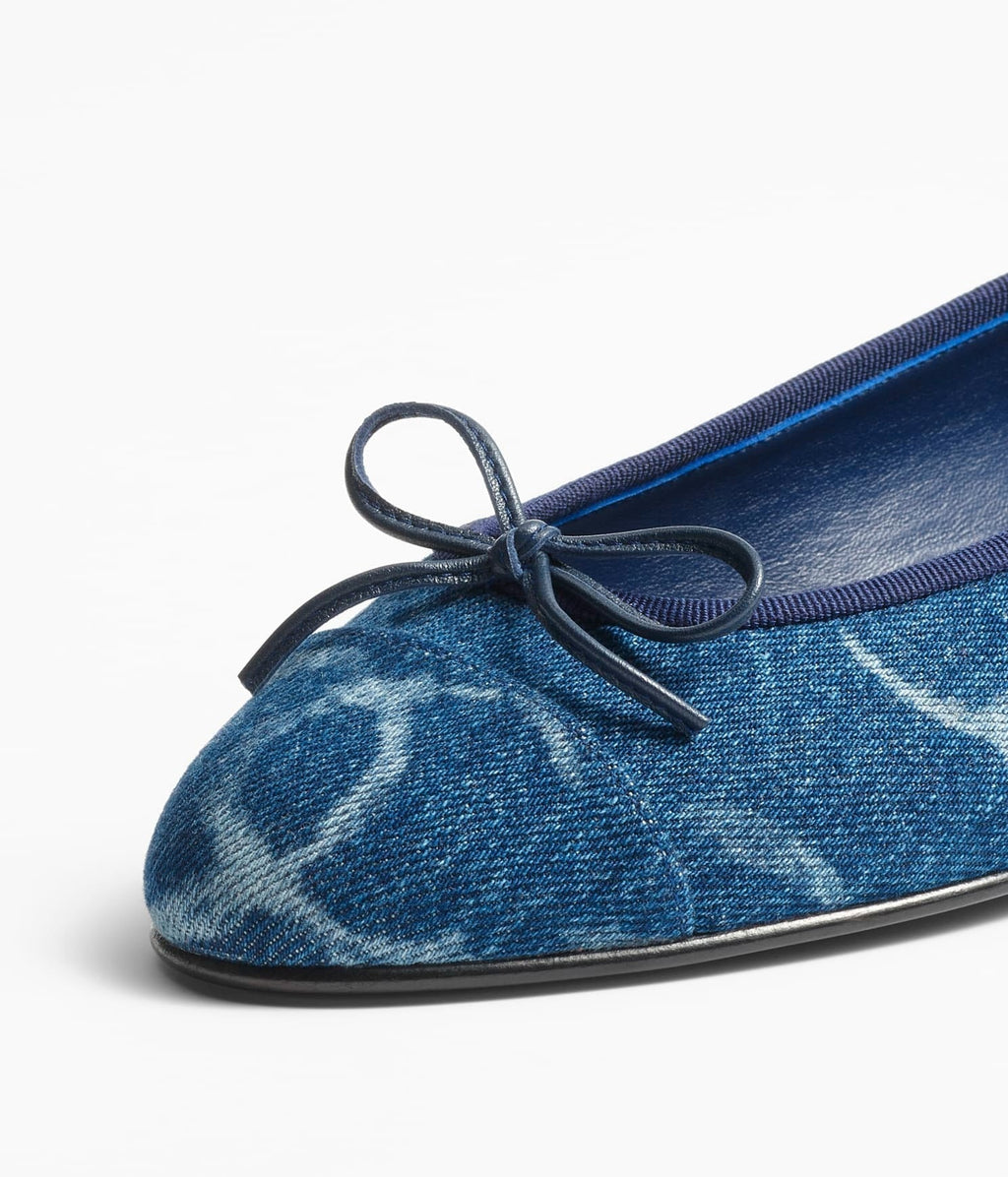 Chanel Ballet Flats Dark Blue White Denim