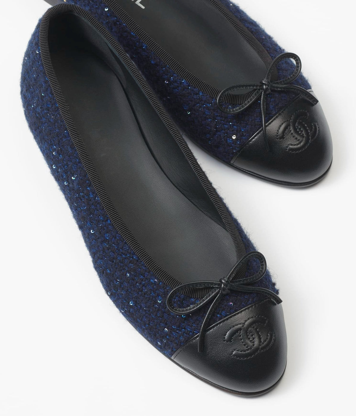 Chanel Ballet Flats Navy Blue Black Tweed