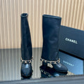 Chanel 25S Knee-High Heeled Boots 65mm in Black Calfskin Gold Hardware