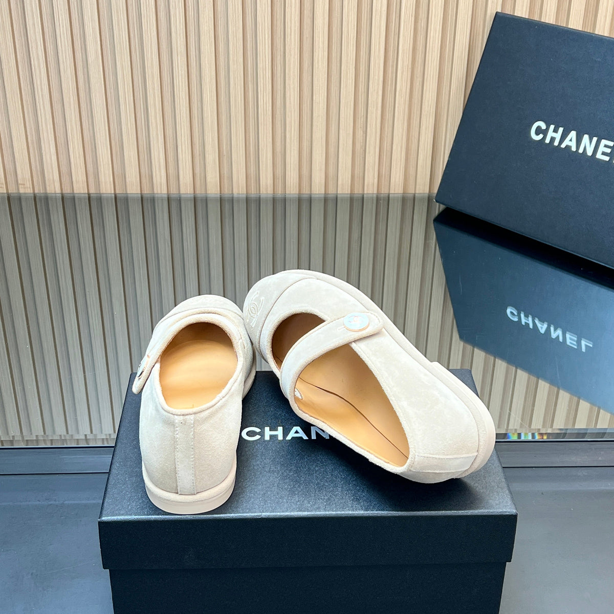 Chanel 25S Double-Strap Mary Jane Shoes in Ivory Suede
