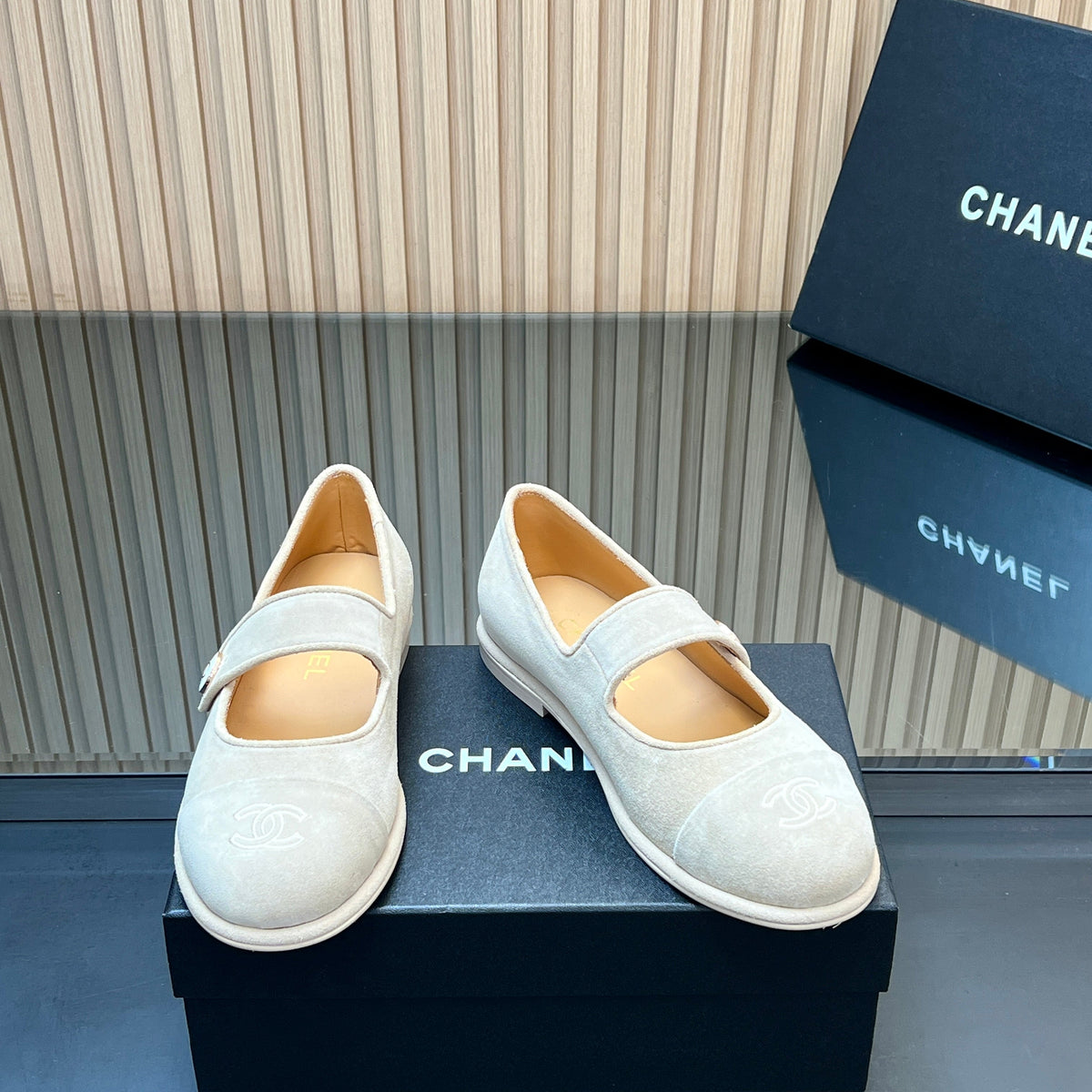 Chanel 25S Double-Strap Mary Jane Shoes in Ivory Suede