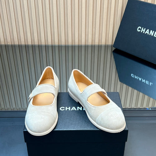 Chanel 25S Double-Strap Mary Jane Shoes in Ivory Suede