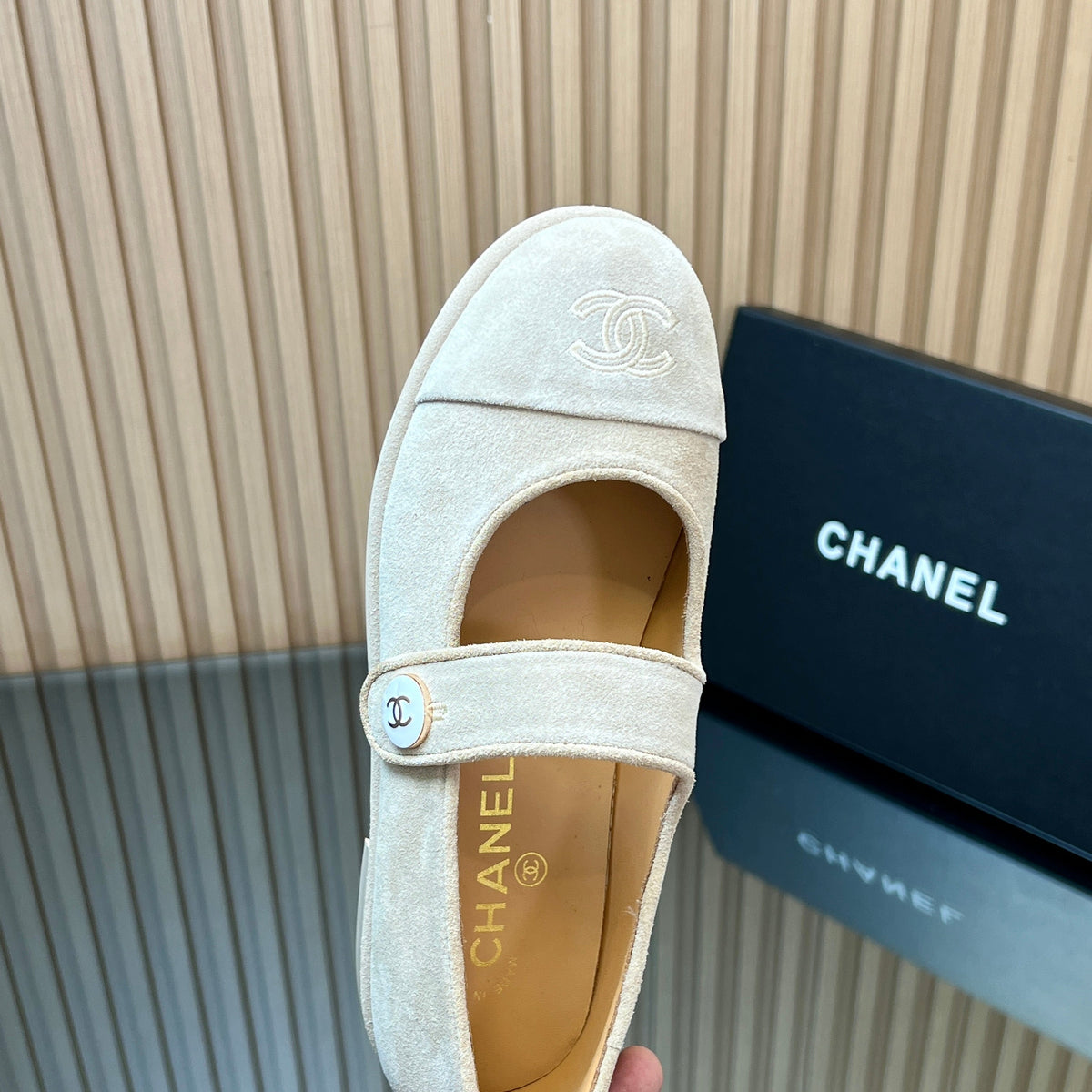 Chanel 25S Double-Strap Mary Jane Shoes in Ivory Suede
