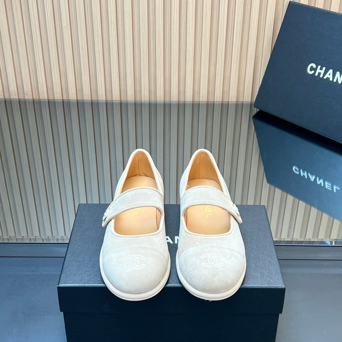 Chanel 25S Double-Strap Mary Jane Shoes in Ivory Suede