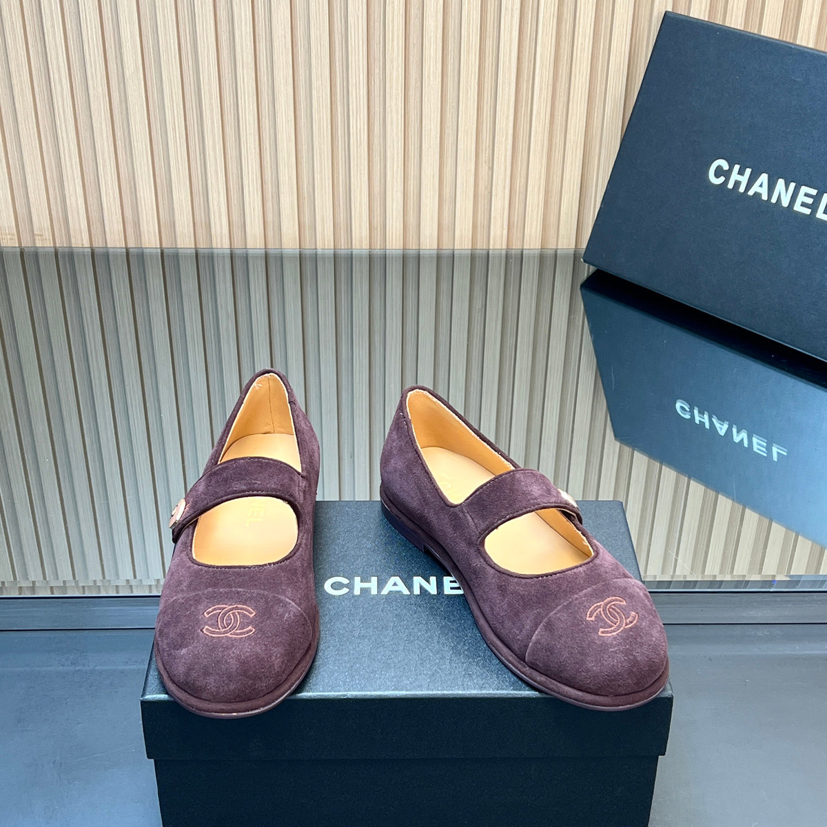 Chanel 25S Double-Strap Mary Jane Shoes in Dark Purple Suede