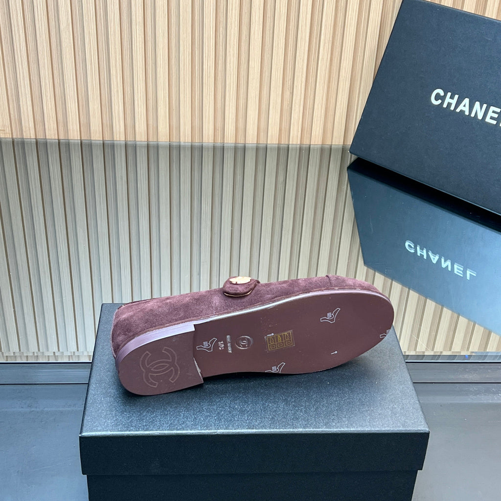 Chanel 25S Double-Strap Mary Jane Shoes in Dark Purple Suede