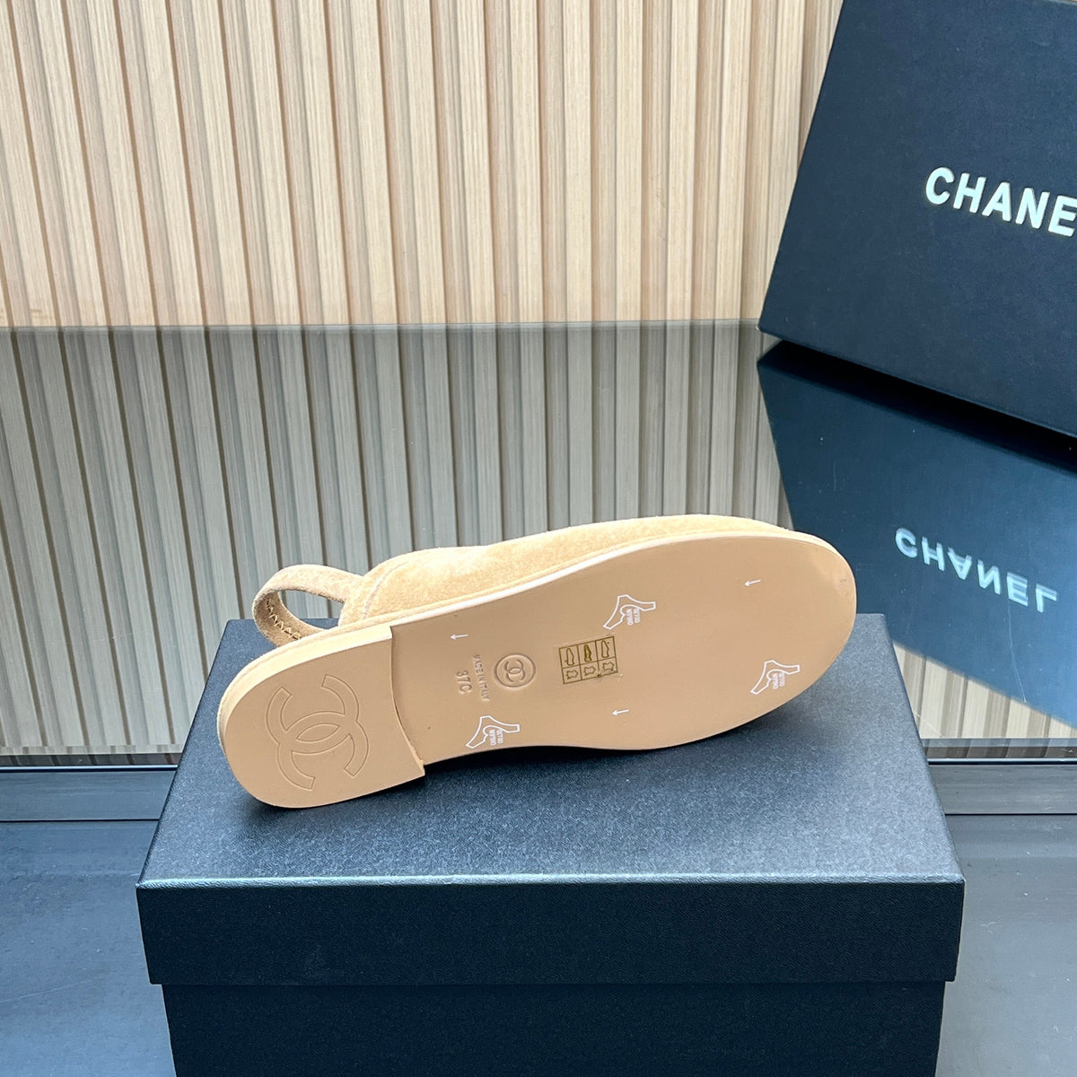 Chanel 25S Back Strap Mule 15mm in Light Brown Suede Silver Hardwre