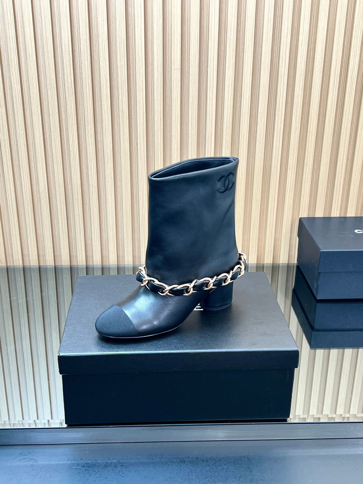 Chanel 25S Low Boots 65mm in Black Calfskin Gold Hardwre