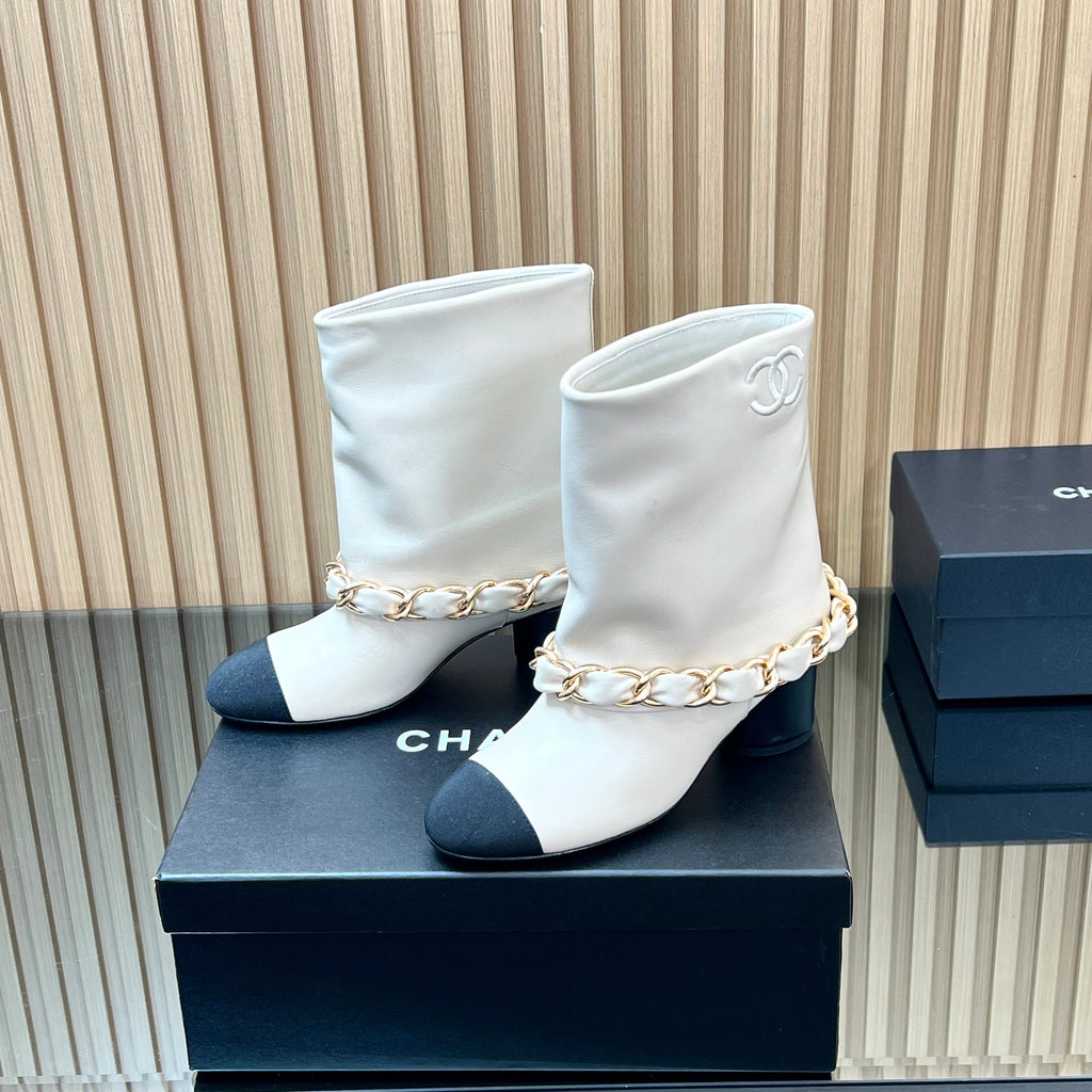 Chanel 25S Low Boots 65mm in White Calfskin Gold Hardware