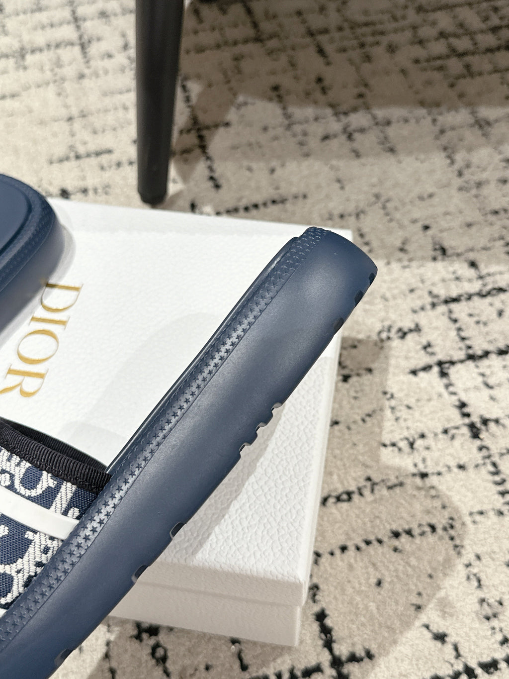 Dior Slides 25S in Dusty Navy Blue Lambskin and Fabirc with Brand Logo Style 2