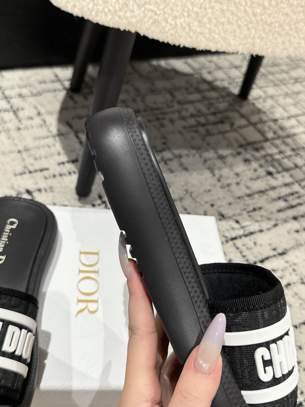 Dior Slides 25S in Black Lambskin and Fabirc with Brand Logo Style 1