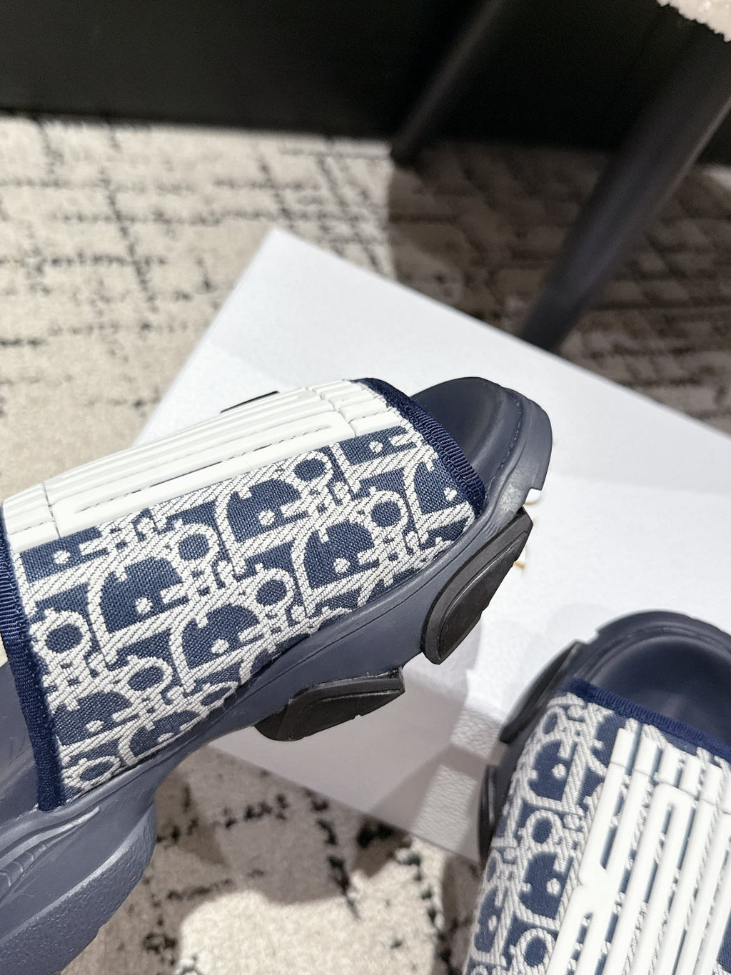 Dior Adjustable Strap Sandals 25S 50 mm in Navy Blue Fabric Mix Calfskin Style 2