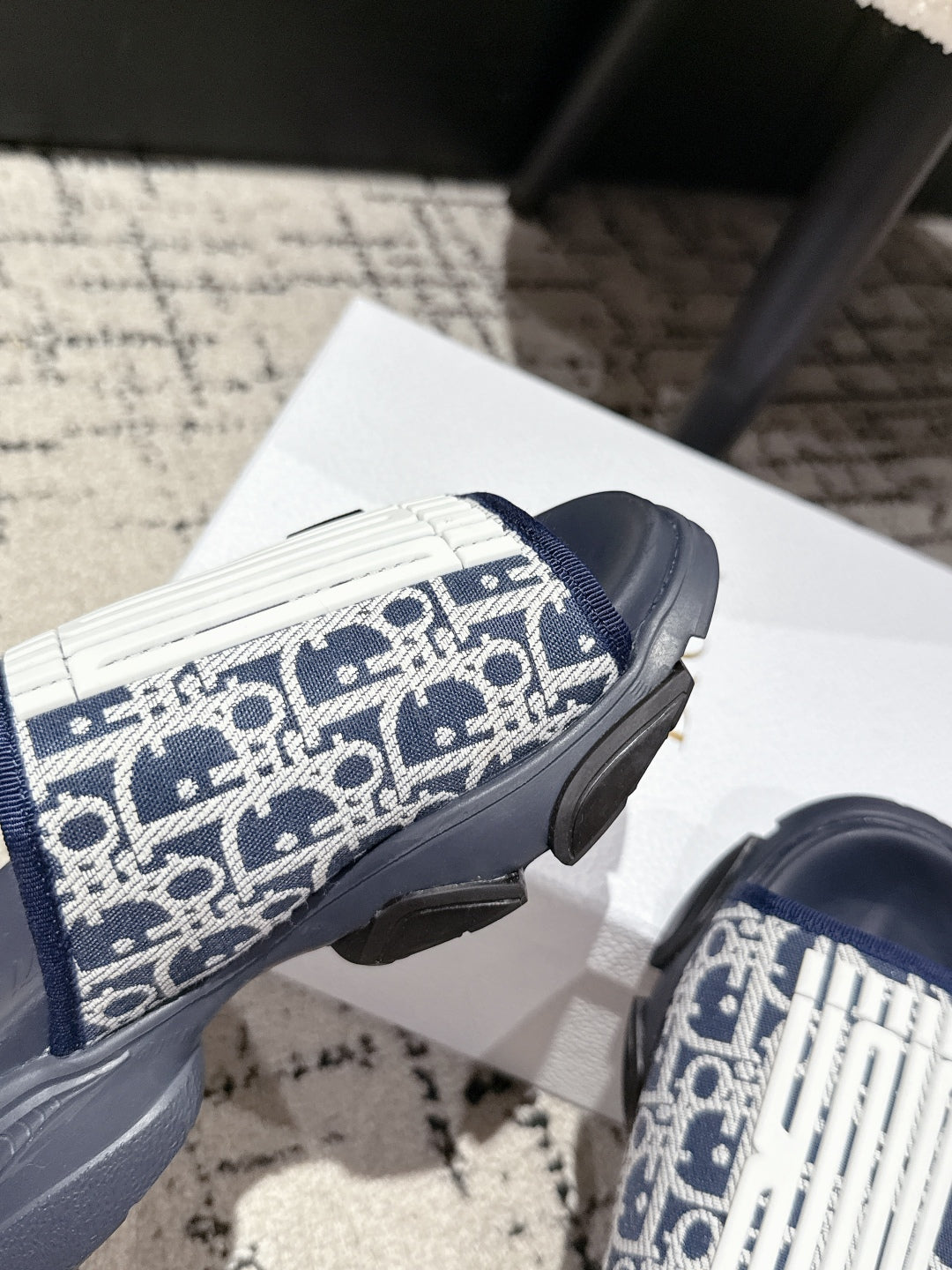 Dior Adjustable Strap Sandals 25S 50 mm in Navy Blue Fabric Mix Calfskin Style 2