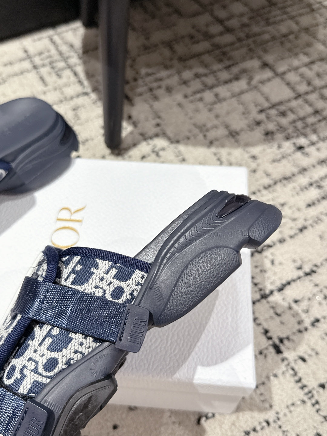 Dior Adjustable Strap Sandals 25S 50 mm in Navy Blue Fabric Mix Calfskin Style 2