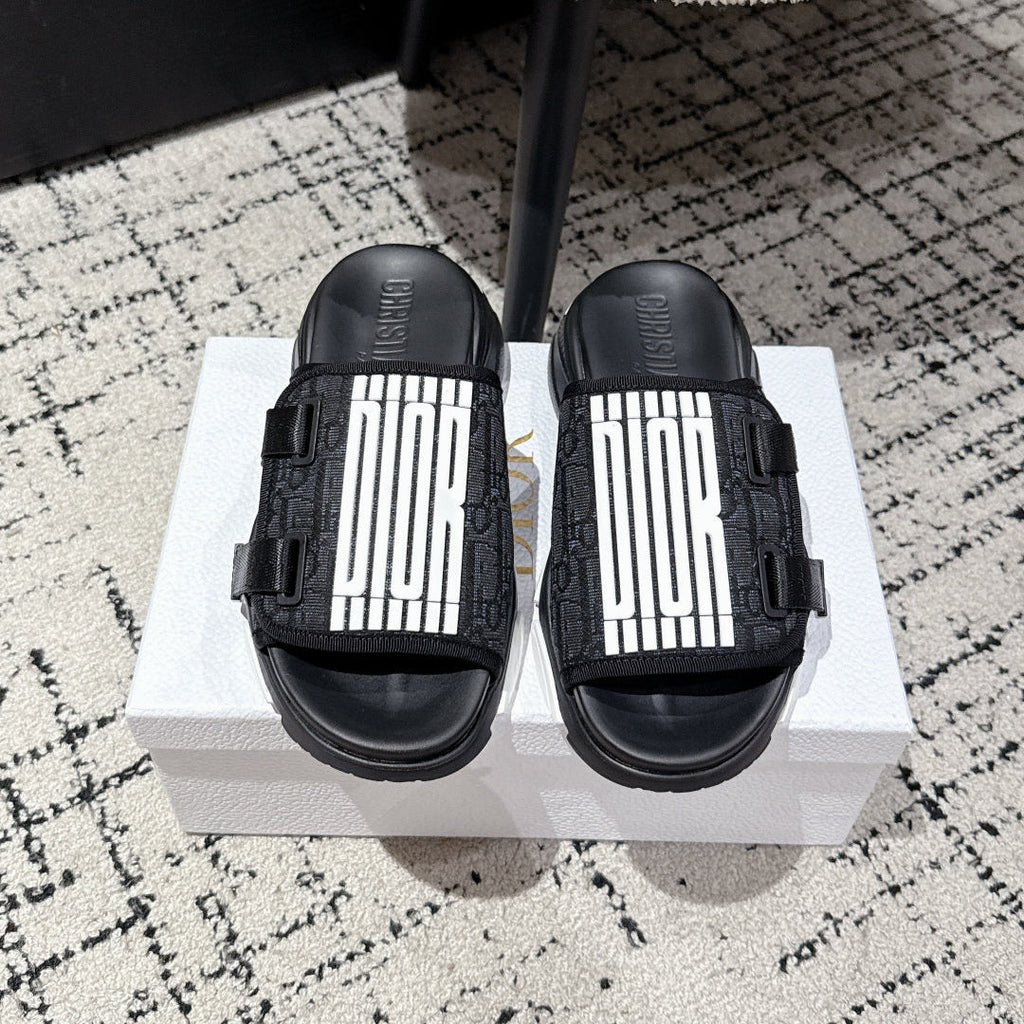 Dior Adjustable Strap Sandals 25S 50 mm in Black Fabric Mix Calfskin Style 1