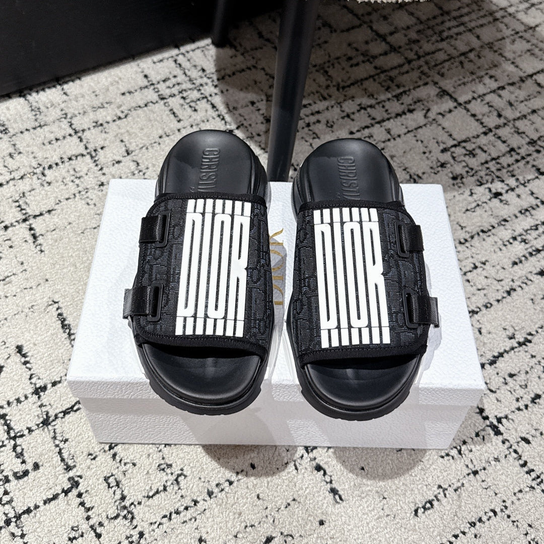 Dior Adjustable Strap Sandals 25S 50 mm in Black Fabric Mix Calfskin Style 1