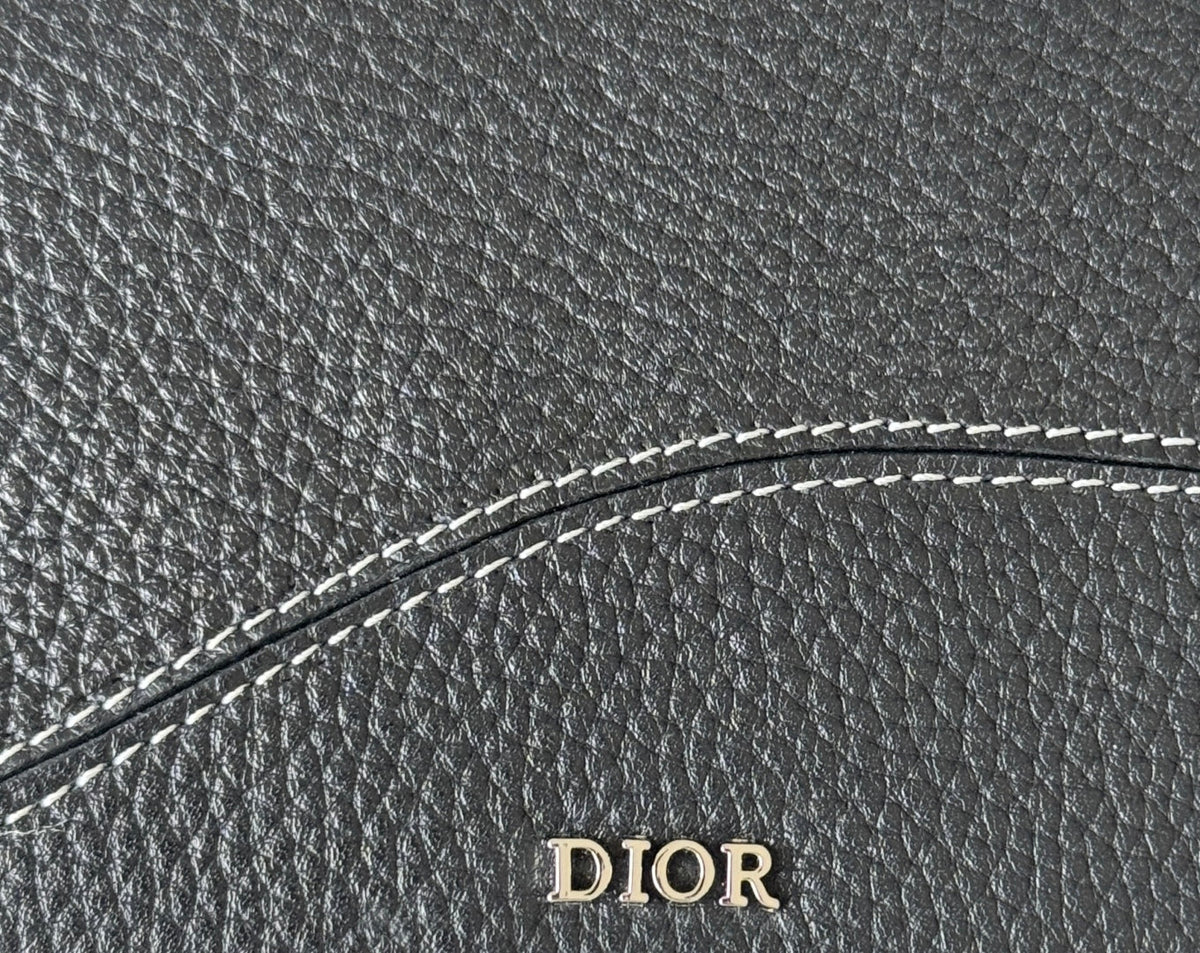 Dior 25S Saddle Long Zipped Wallet 19 in Black Grained Calfskin Marquetry