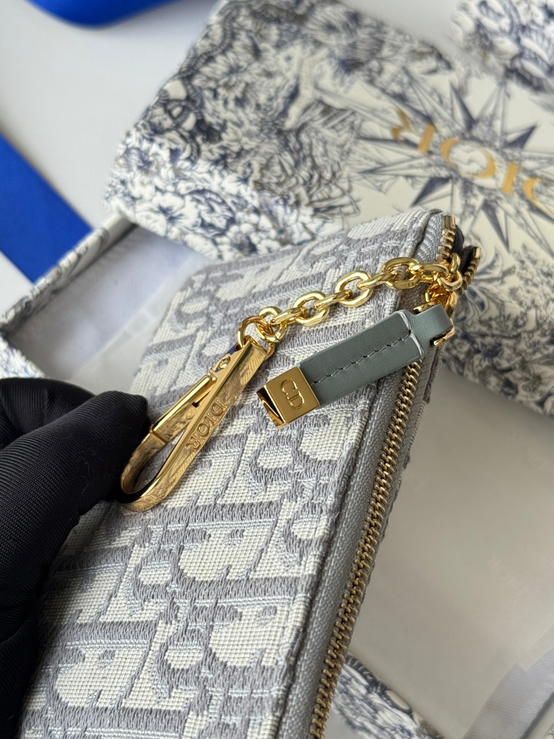 Dior 25S Travel Myrte Zipped Key Case 14 in Gray Oblique Jacquard Canvas