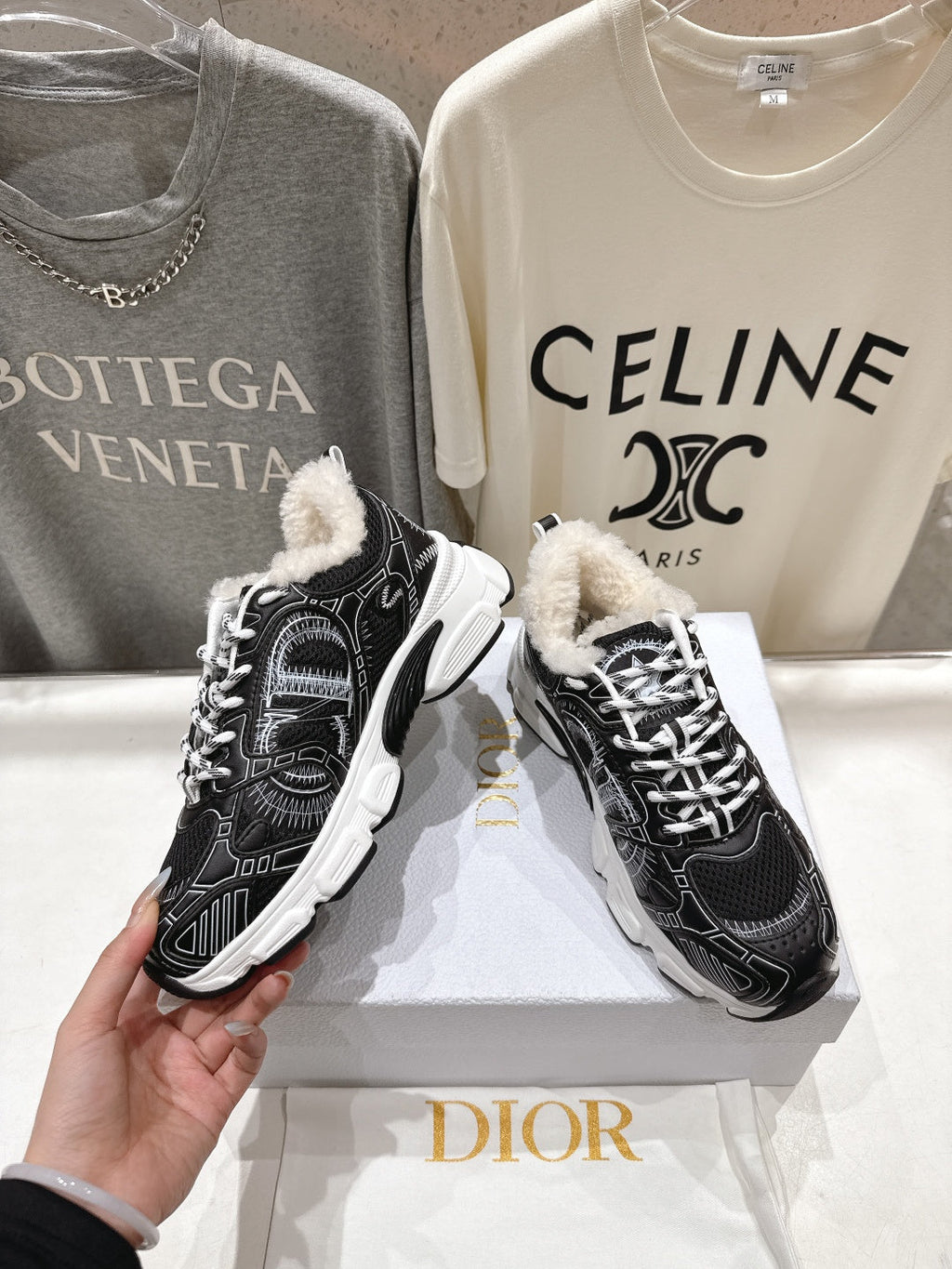 Dior Chrono Sneaker 25S in Black Lambskin and Mesh Fabric Style 3