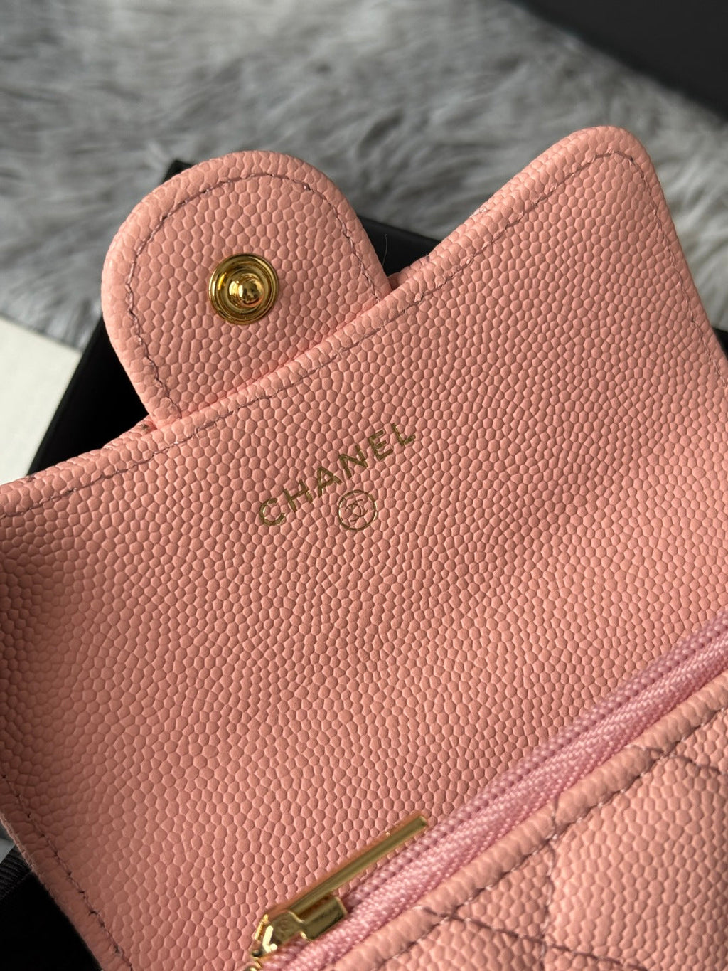 Chanel 25S Classic Flap Card Holder 11 in Peach Pink Caviar Gold Hardware