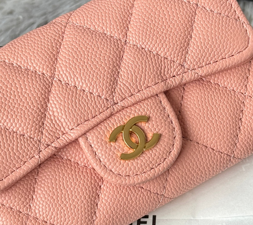 Chanel 25S Classic Flap Card Holder 11 in Peach Pink Caviar Gold Hardware