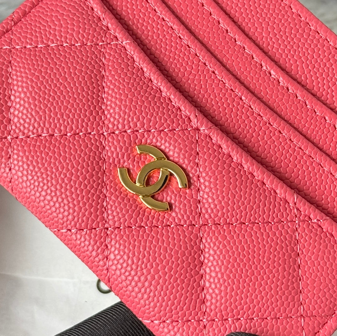 Chanel 25S Card Holder 11 in Watermelon Caviar Gold Hardware