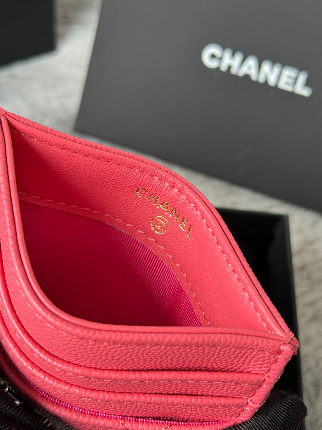 Chanel 25S Card Holder 11 in Watermelon Caviar Gold Hardware