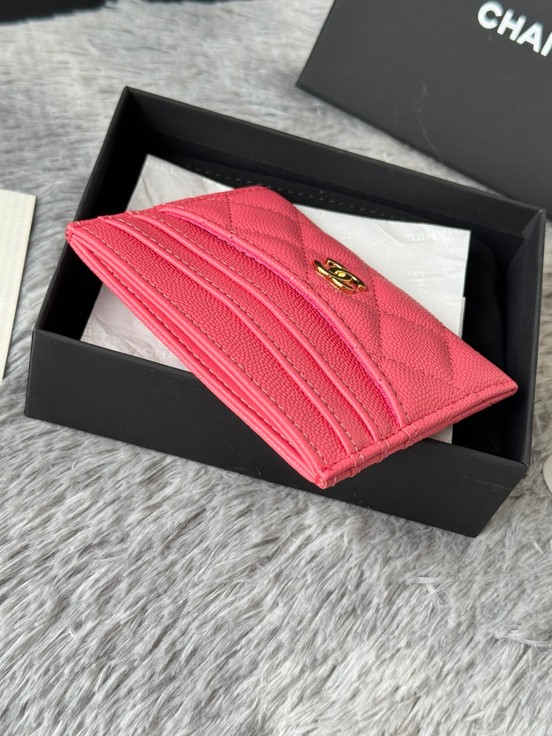 Chanel 25S Card Holder 11 in Watermelon Caviar Gold Hardware
