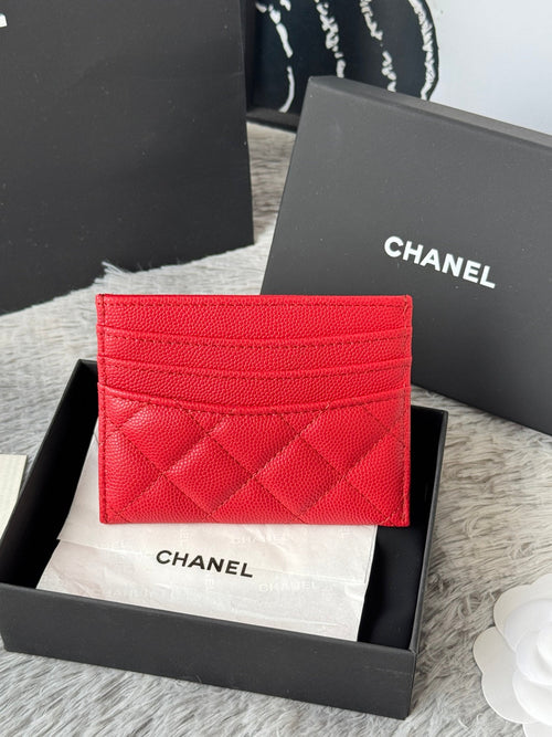 Chanel 25S Card Holder 11 in Vivid Red Caviar Gold Hardware