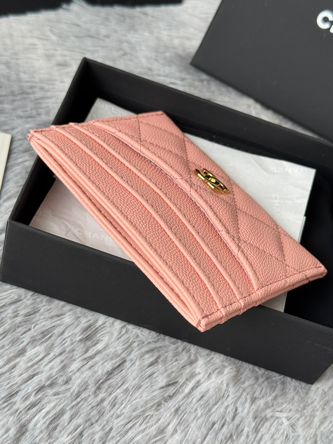 Chanel 25S Card Holder 11 in Peach Pink Caviar Gold Hardware