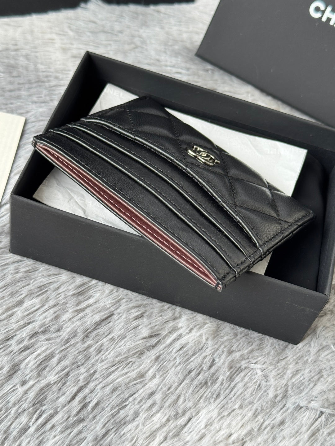 Chanel 25S Card Holder 11 in Black Lambskin Silver Hardware