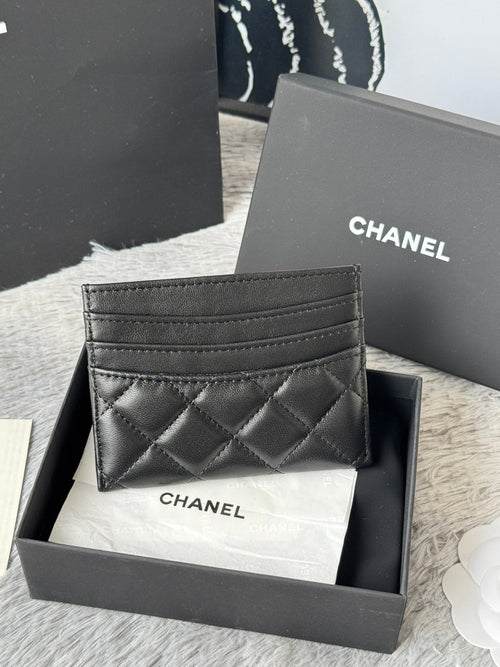 Chanel 25S Card Holder 11 in Black Lambskin Silver Hardware