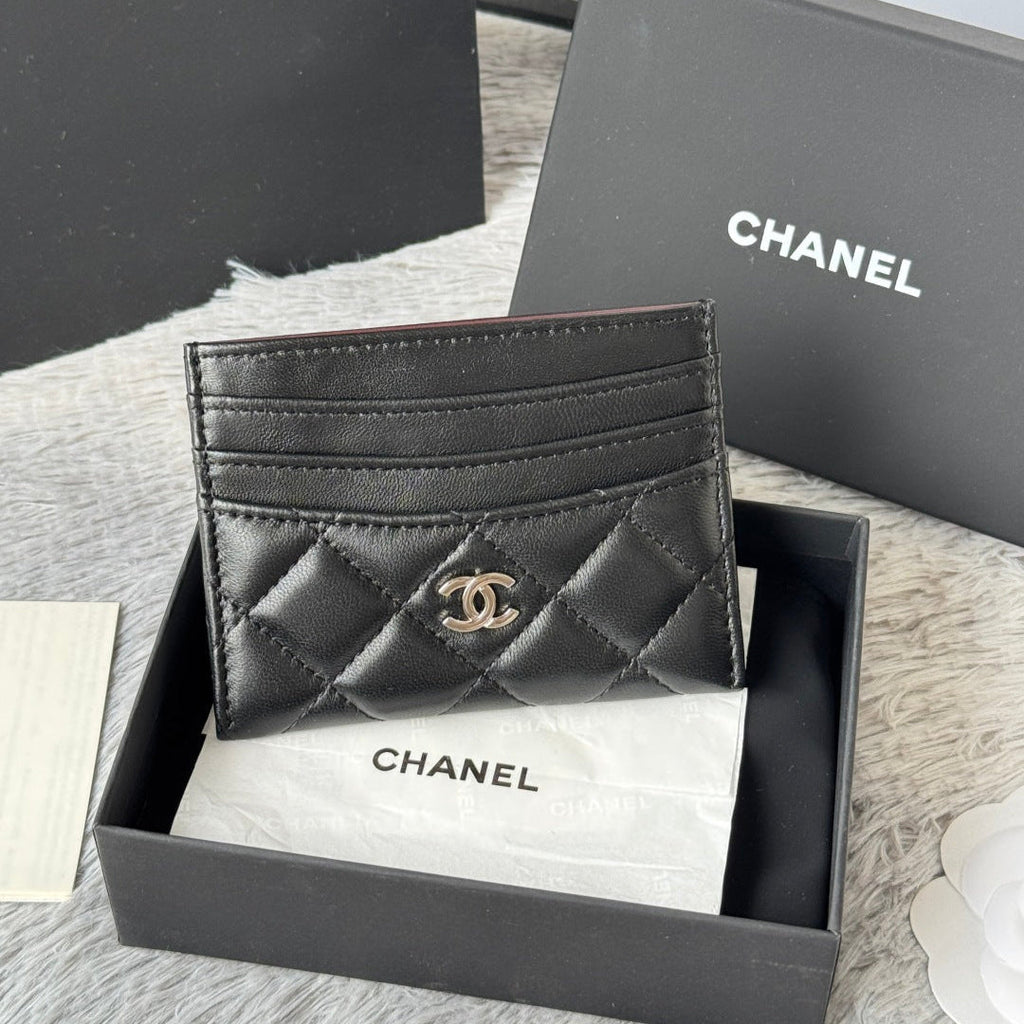 Chanel 25S Card Holder 11 in Black Lambskin Silver Hardware