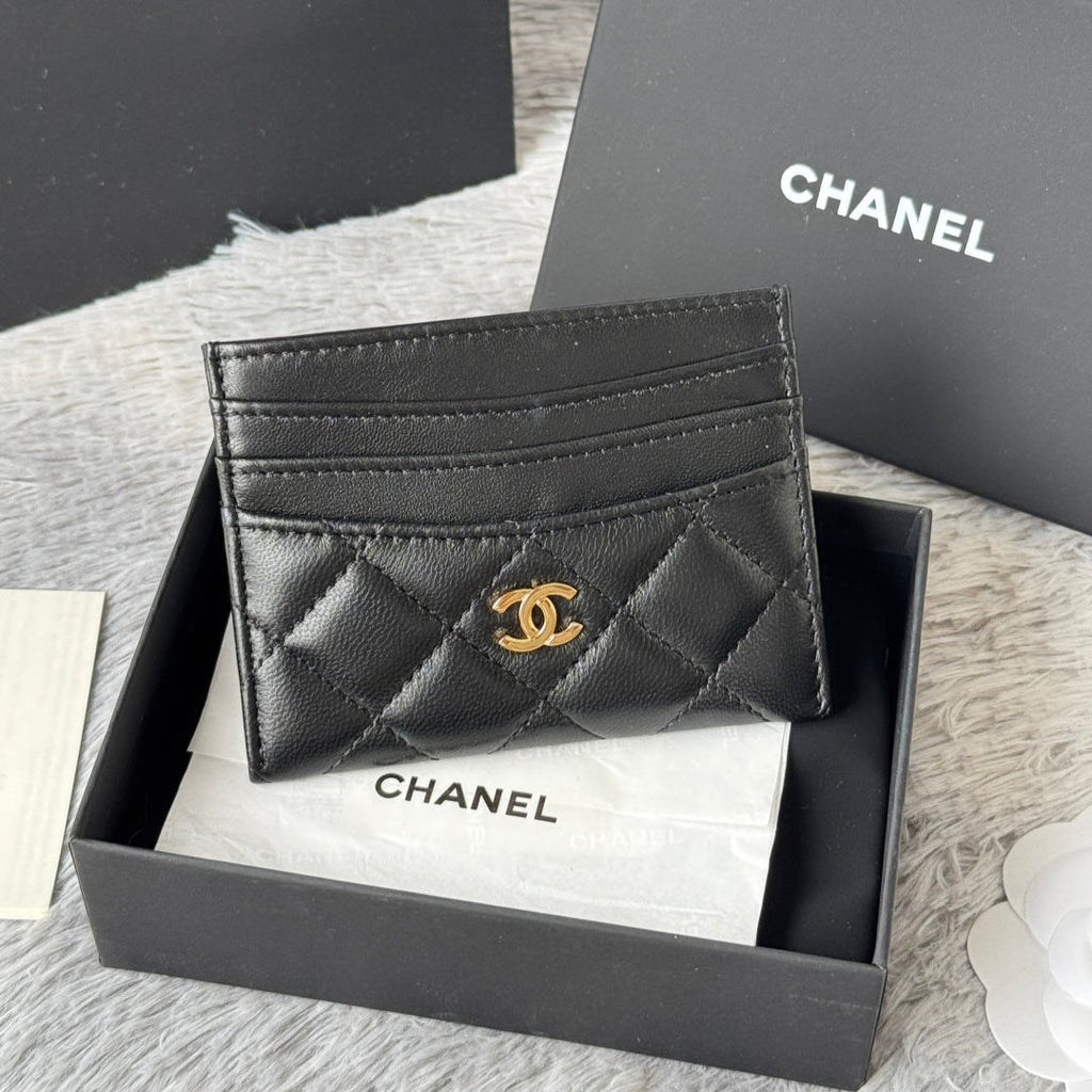 Chanel 25S Card Holder 11 in Black Lambskin Gold Hardware