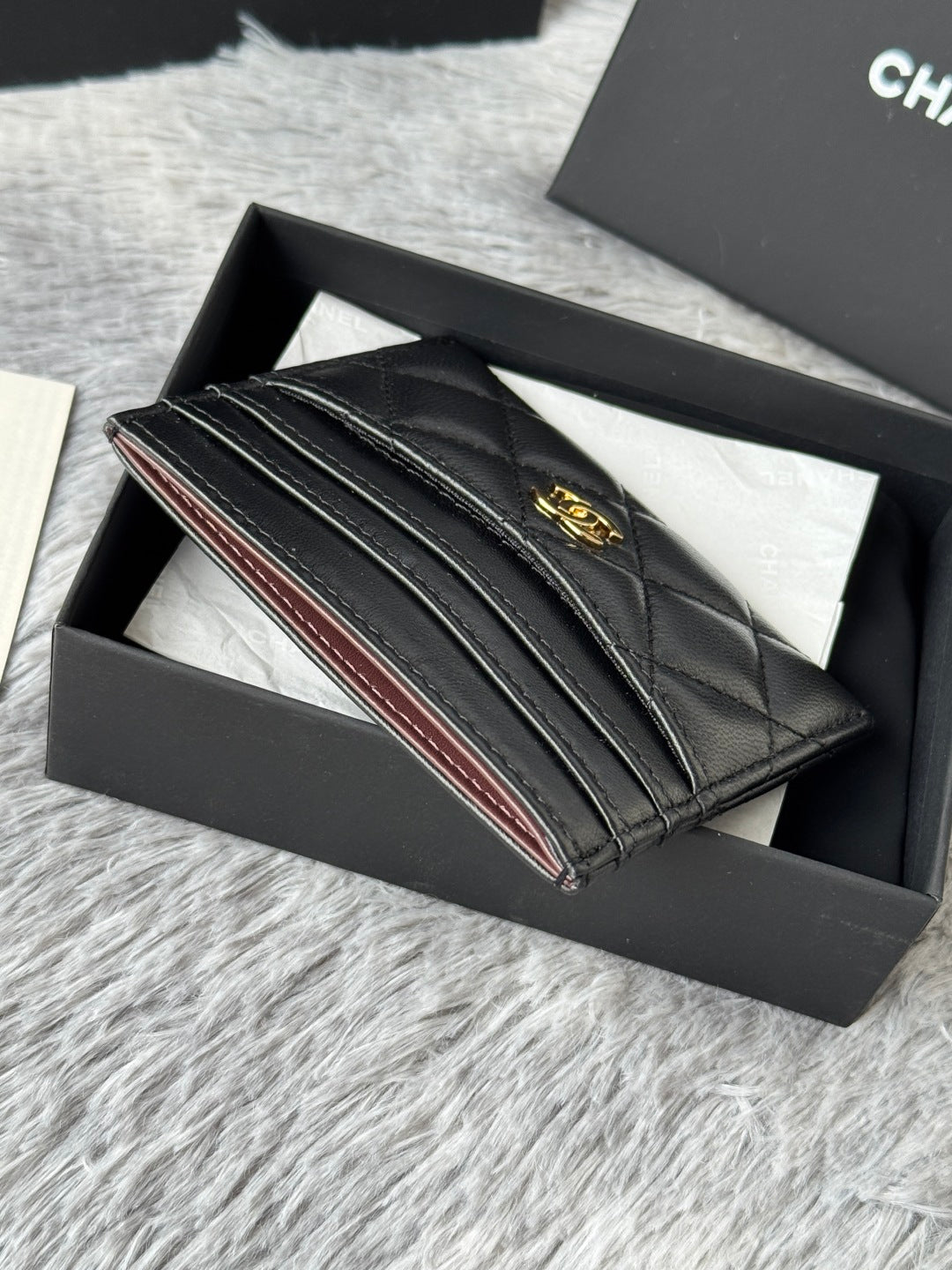 Chanel 25S Card Holder 11 in Black Lambskin Gold Hardware