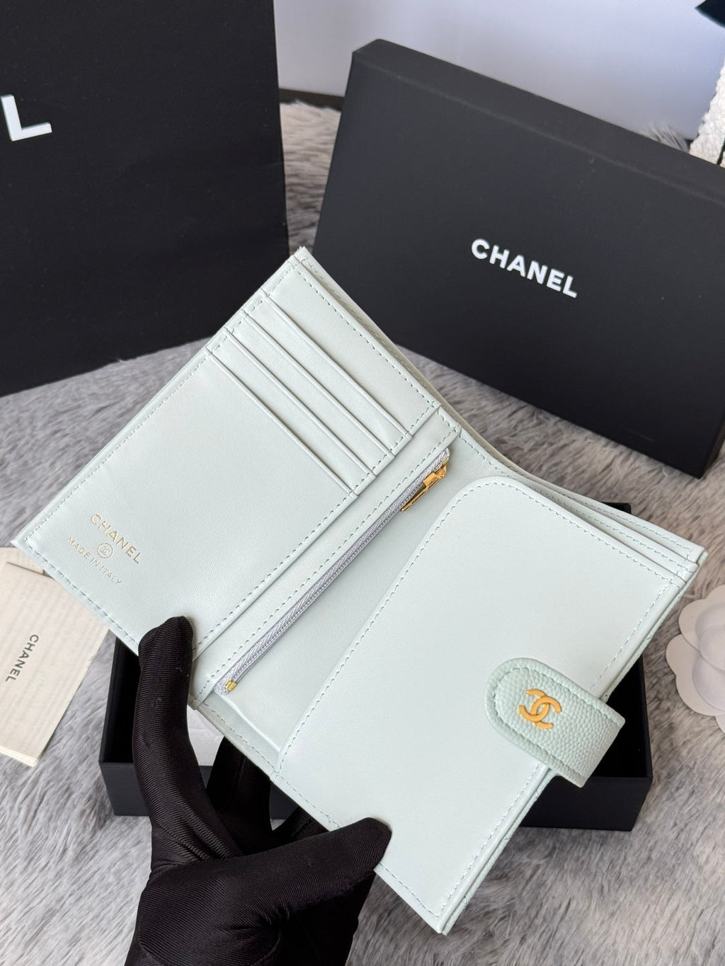 Chanel 25S Multi Purpose Passport Wallet 15 in Soft Mint Calfskin Gold Hardware