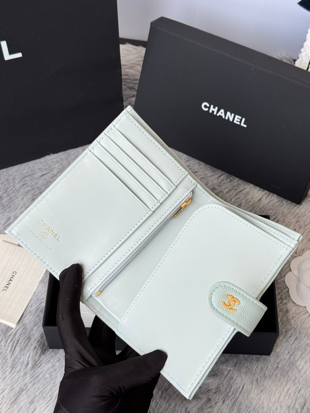 Chanel 25S Multi Purpose Passport Wallet 15 in Soft Mint Calfskin Gold Hardware