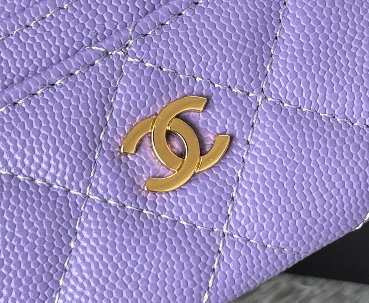 Chanel 25S Card Holder 11 in Lavender Purple Caviar Gold Hardware