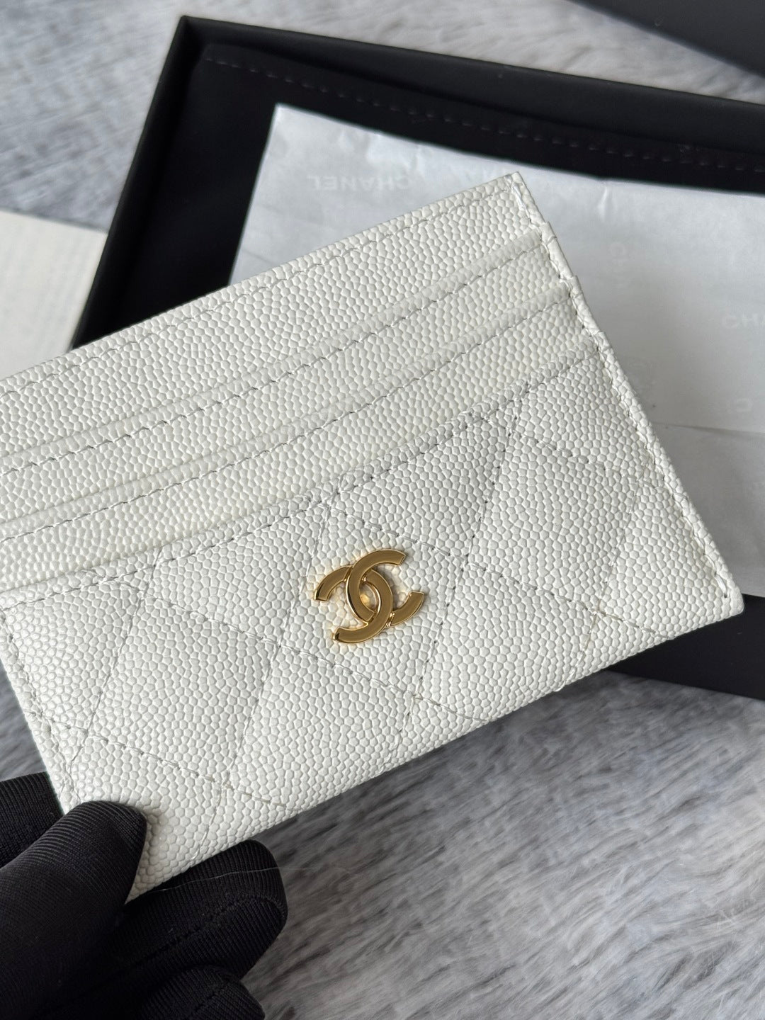 Chanel 25S Card Holder 11 in Ivory Caviar Gold Hardware
