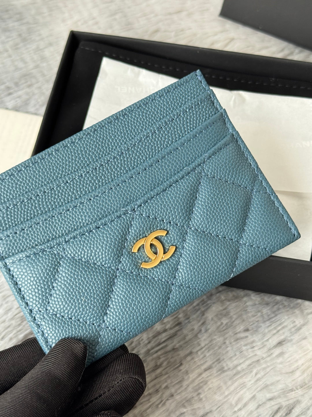Chanel 25S Card Holder 11 in Slate Blue Caviar Gold Hardware