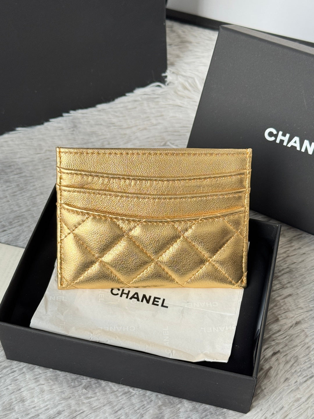 Chanel 25S Card Holder 11 in Gold Lambskin Gold Hardware