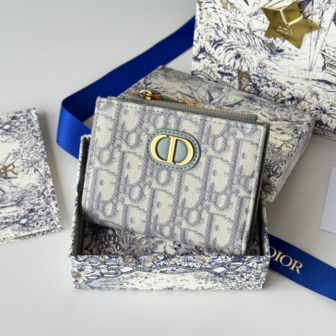 Chanel Dior 25S 30 Montaigne Dahlia Wallet 11 in Gray Dior Oblique Jacquard