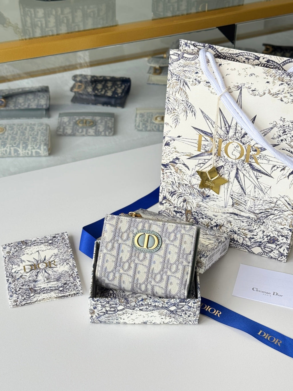 Chanel Dior 25S 30 Montaigne Dahlia Wallet 11 in Gray Dior Oblique Jacquard