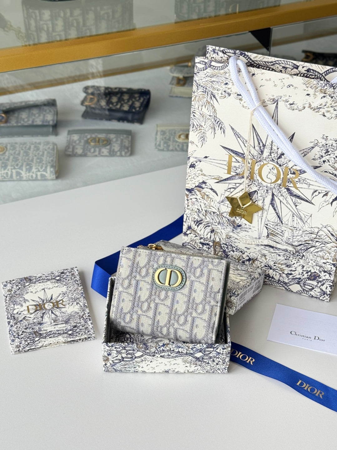 Chanel Dior 25S 30 Montaigne Dahlia Wallet 11 in Gray Dior Oblique Jacquard