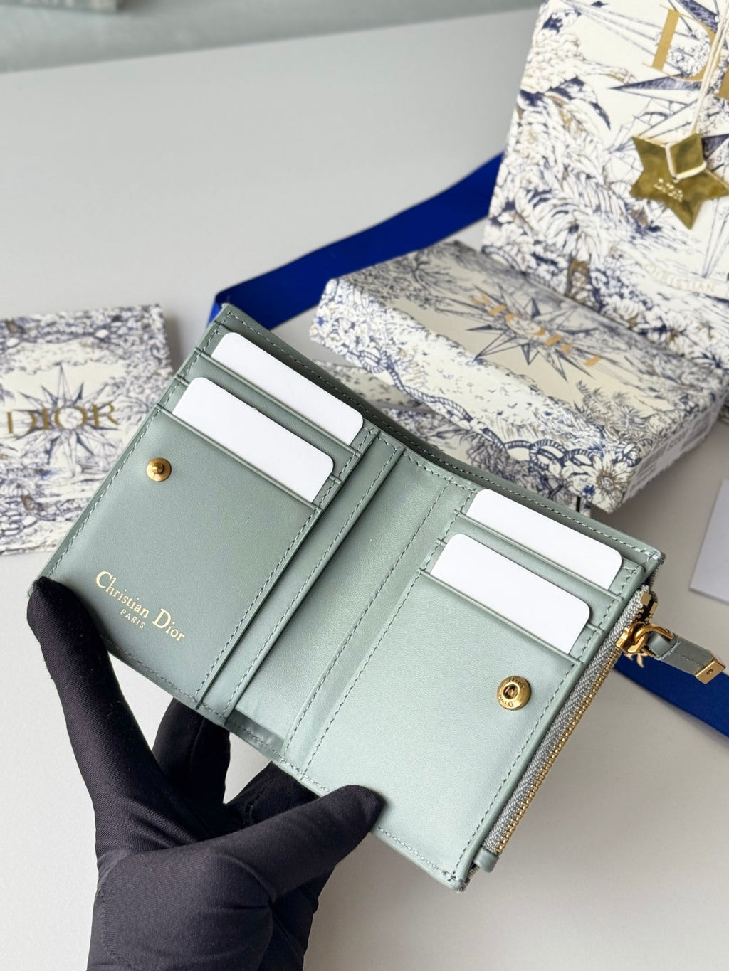 Chanel Dior 25S 30 Montaigne Dahlia Wallet 11 in Gray Dior Oblique Jacquard