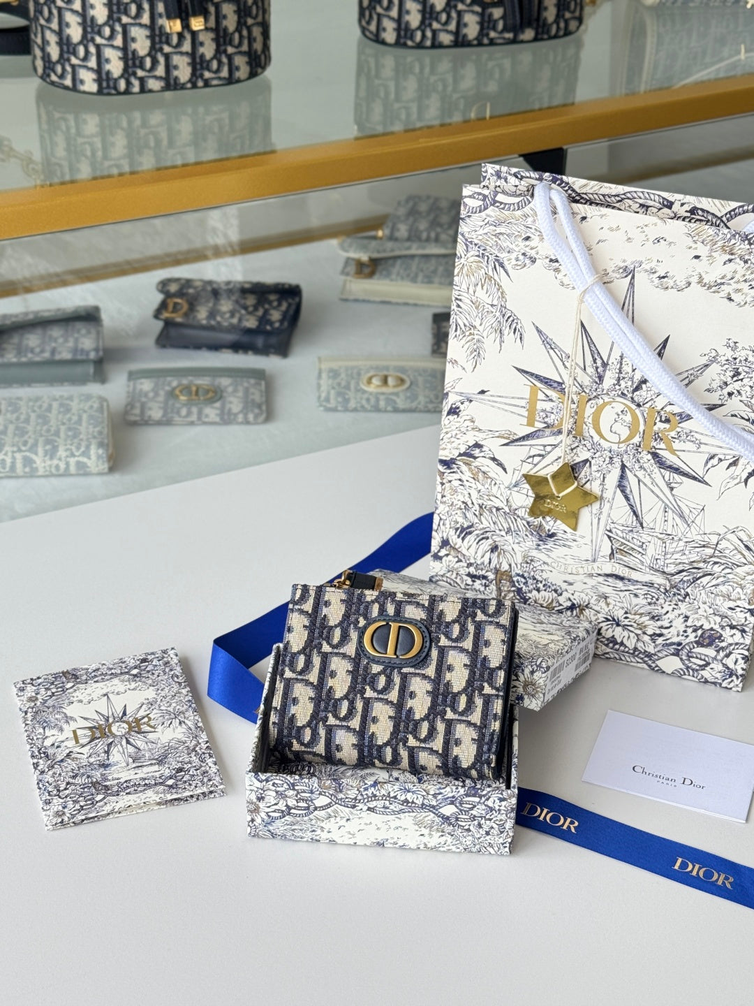 Chanel Dior 25S 30 Montaigne Dahlia Wallet 11 in Blue Dior Oblique Jacquard