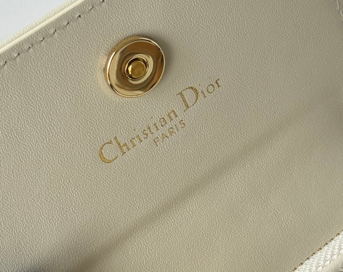 Dior 25S Caro Card Holder 11 in Light Blue Calfskin and Canvas Gold Hardware