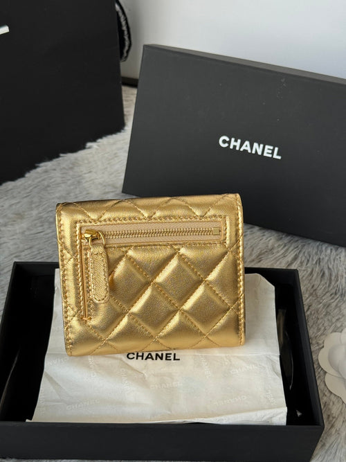 Chanel 25S Cf Small Tri Fold Wallet 11 in Gold Caviar Gold Hardware