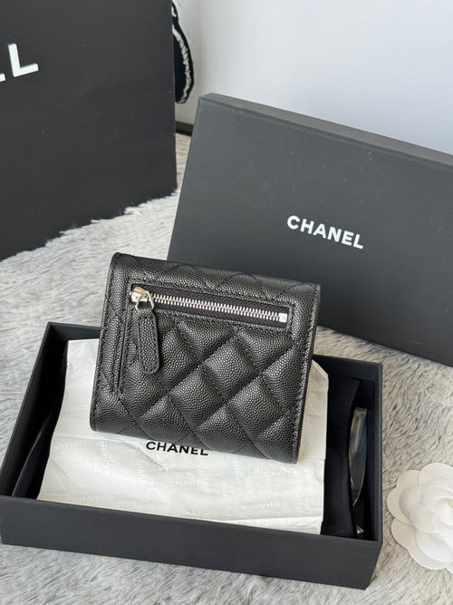 Chanel 25S Cf Small Tri Fold Wallet 11 in Black Caviar Silver Hardware