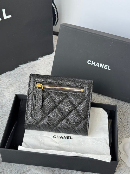Chanel 25S Cf Small Tri Fold Wallet 11 in Black Caviar Gold Hardware